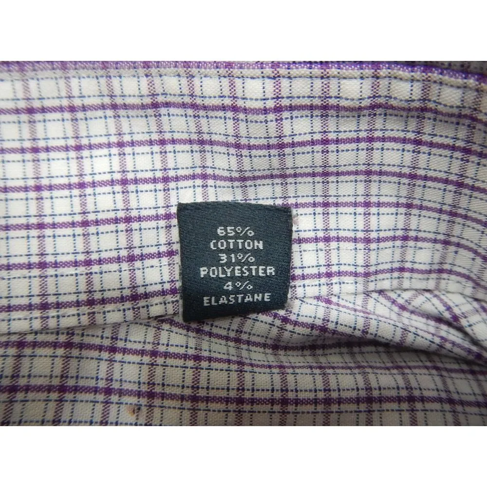 Arrow Fitted Stretch Button Up Shirt Men's Size 2XL Purple‎ Blue Plaid Collared